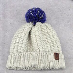 The North‎ Face Cuffed Knit Pom Pom Beanie Hat Beige Blue Color One Size